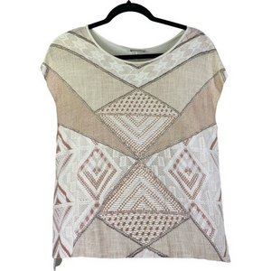 ZARA Cream Geometric‎ Patchwork Top